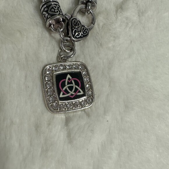 Inspired Silver Celtic Sisters Knot Square Charm Braided Bracelet - Picture 2 of 4